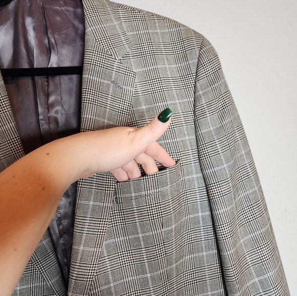 Ralph Lauren Silk Wool Plaid Blazer Mens Size 46L Black Beige Blue Purple Plaid - Picture 10 of 16